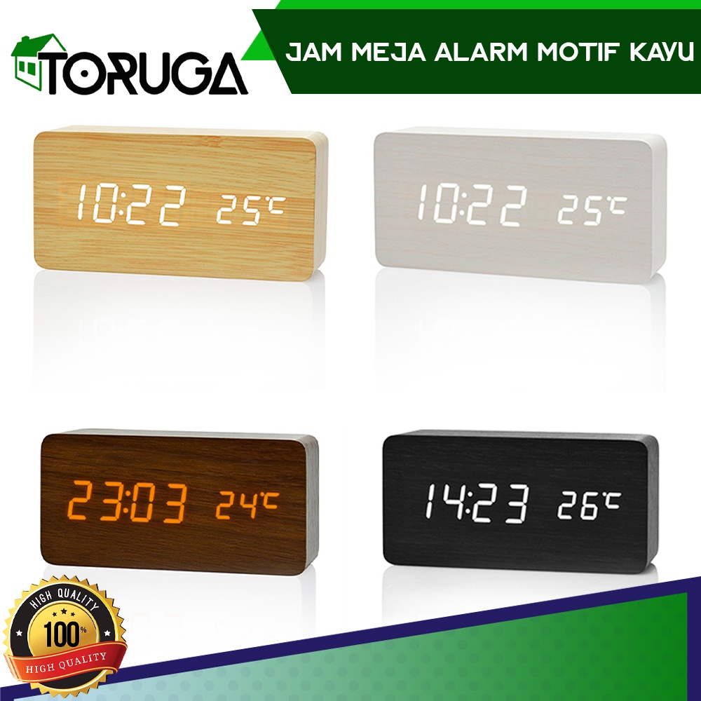 Jam Alarm Digital LED Wood Meja Motif Kayu &amp; 1299 Temperature