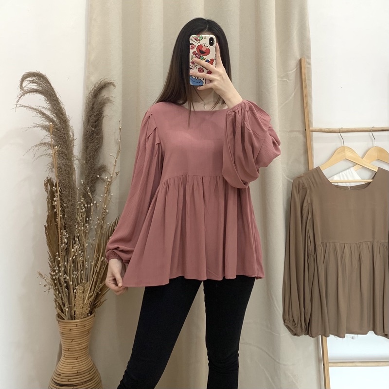 Amora Peplum Top - PLENARIO ID | Blouse wanita - Rayon crinkle - Atasan wanita - Pakaian Wanita - COD-Dusty Pink