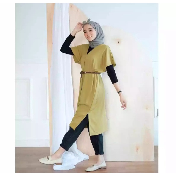 Tunik Muslim Terbaru Deisha Kaftan Gratis Ikat Pinggang Cantik