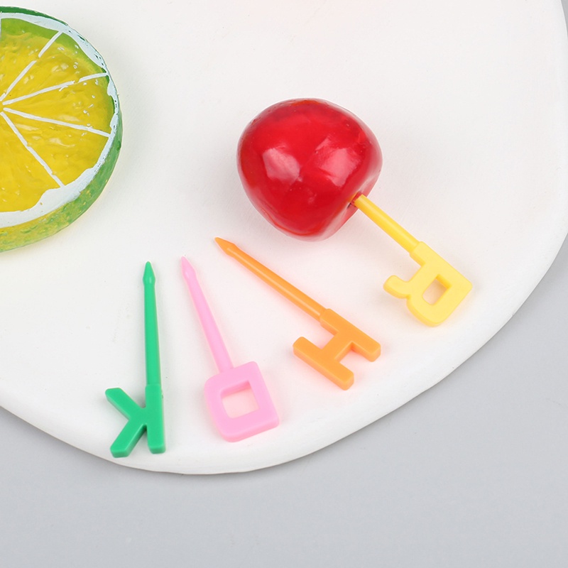 26 Pcs / Set Garpu Buah Kue Portabel Bahan Plastik Motif Kartun Alfabet