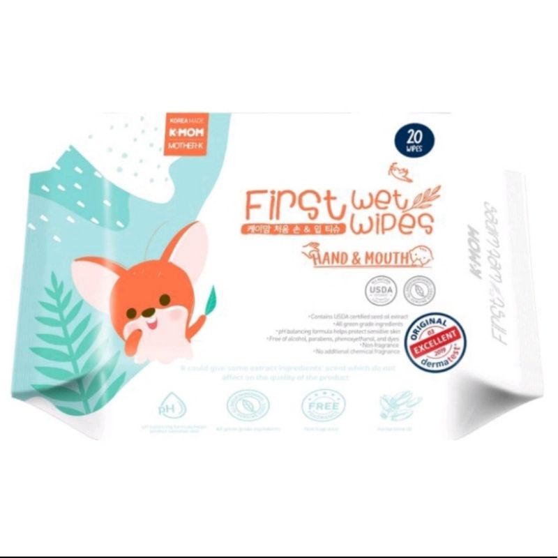 K-Mom First Wet Wipes Hand &amp; Mouth 20pcs - Tissue Basah Kmom