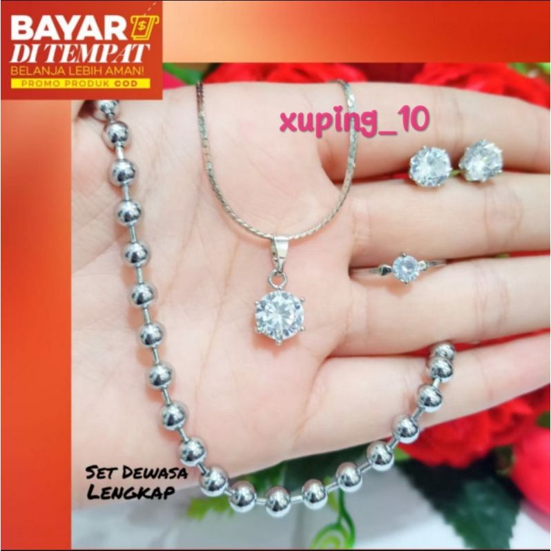 Set perhiasan Dewasa Silver elegan permata satu lapis emas putih anti karat