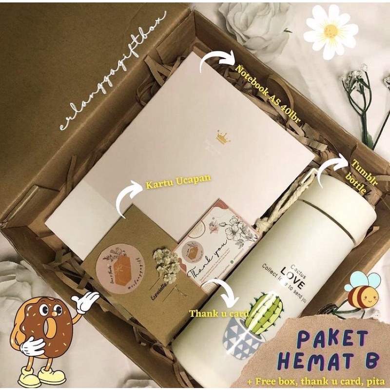 PAKET HEMAT / KADO ULANG TAHUN / HAMPERS MURAH / GIFTBOX WISUDA / ANNIVERSARY / KADO CEWEK COWOK / PAKET MURAH MERIAH / HADIAH / HAMPERS CANTIK / SENDOK REUSABLE / BOTOL MINUM / NOTEBOOK / KADO CUSTOME