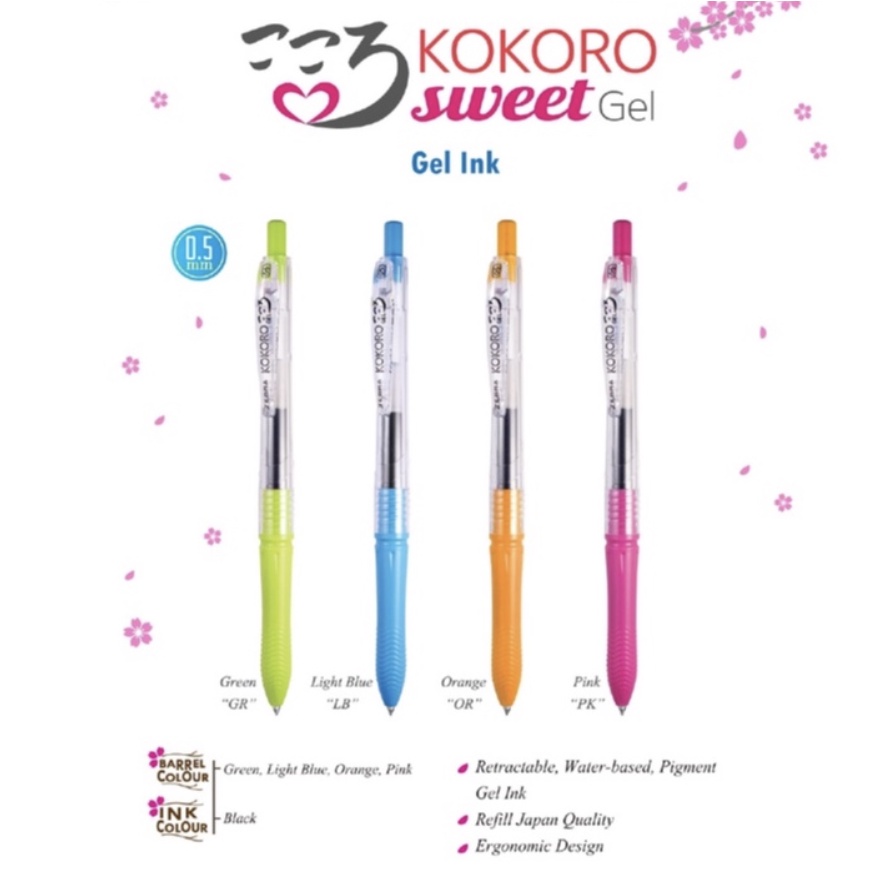 

ZEBRA Kokoro Gel Pen Black Ink 0.5 mm Pulpen Gel Tinta Hitam