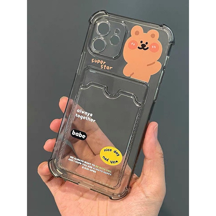 [TPC] BLACK Wallet Case BEAR Card Holder Phone Case IPHONE 6 6S 7 8 PLUS X XS MAX XR 11 12 13 MINI PRO MAX IP026