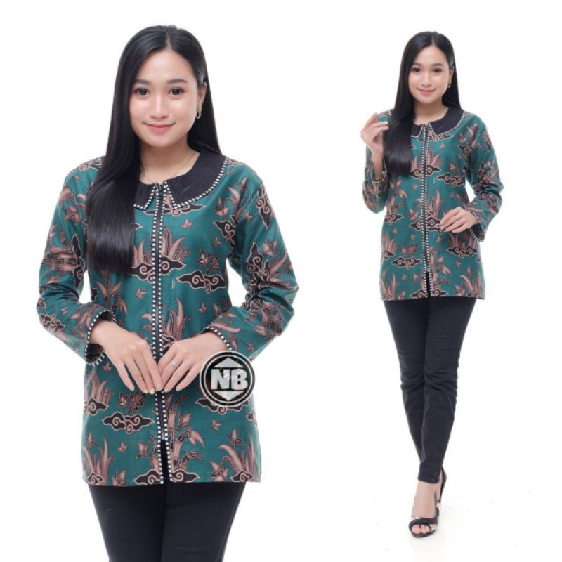 M-L-XL-XXL ATASAN BATIK WANITA MODERN ASJ SA HRB026 MONALISA GENES BLOUSE-BZK Bambu Hijau