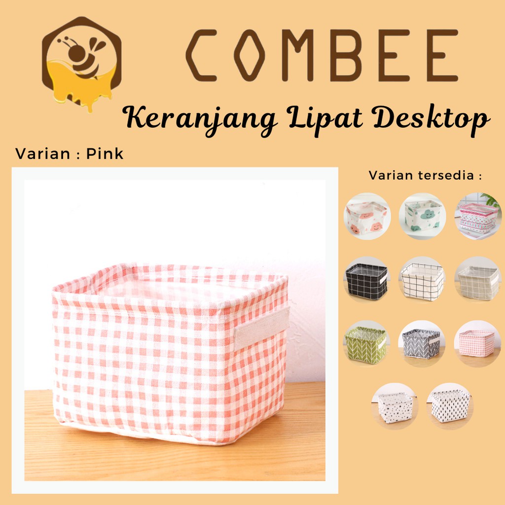 Keranjang Lipat Desktop Multi Fungsi / Cotton Linen / Praktis