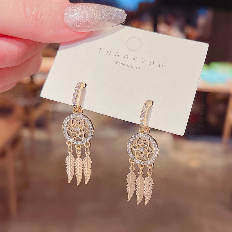 Shuling S925 Silver Needle Dream Catcher Earrings Fashion Tassel Earrings Diamond Super Cute Drop Earrings