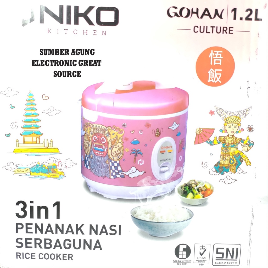 Niko Gohan Rice Cooker Culture 1.2L Pink Jambon Penanank Nasi 3in1