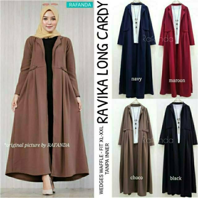 Ravika Long Cardy, KARDIGAN/LONG KARDIGAN MUSLIM CANTIK BAHAN WEDGES WAFFLE LD 100-110  TERMURAH BESTSELLER OOTD PALING LARIS