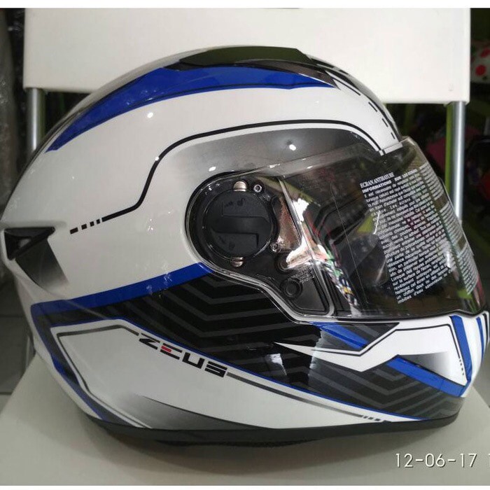HM-2641 Zeus 811 White Blue Black Al16 Putih Biru Helm Fullface M L Xl Murah
