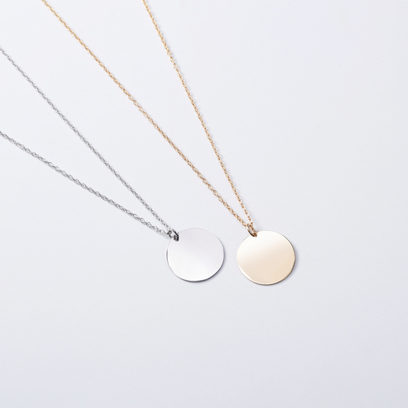 Round Disc Pendant Necklace for Women Gold Silver Clavicle Chain Jewelry Accessories