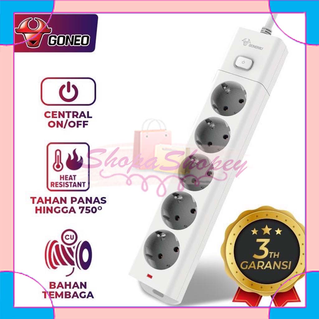 GONEO Stop Kontak/Power Strip 5 Lubang Colokan G1050 Dengan Kabel (1.5m / 3m / 5m) GONGNIU