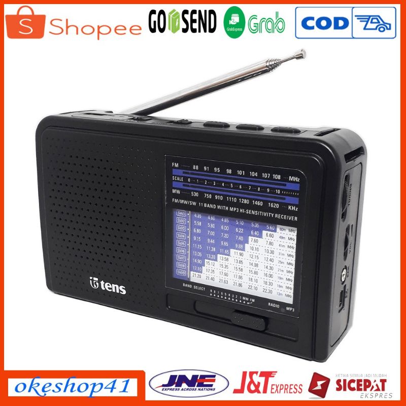 Tens Radio 11 Band AC/DC Micro SD/USB MP3 TSR-823 AM FM - Hitam