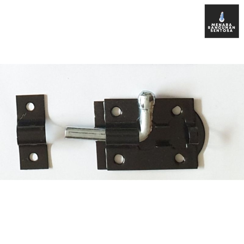 Grendel Hitam / Putih 2 Inch Double Plat - Gerendel Selot Pintu Kotak Bulat
