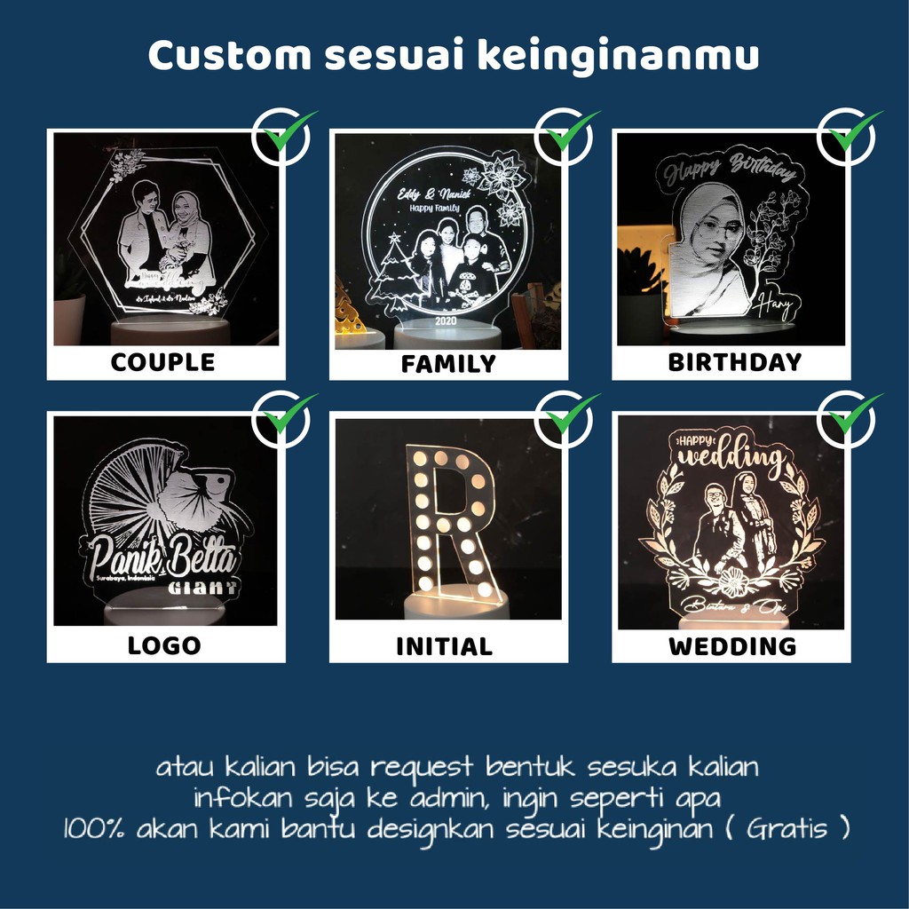 Lampu Tidur Couple Edition LED Akrilik Free Custom LT2001 Steve Handmade