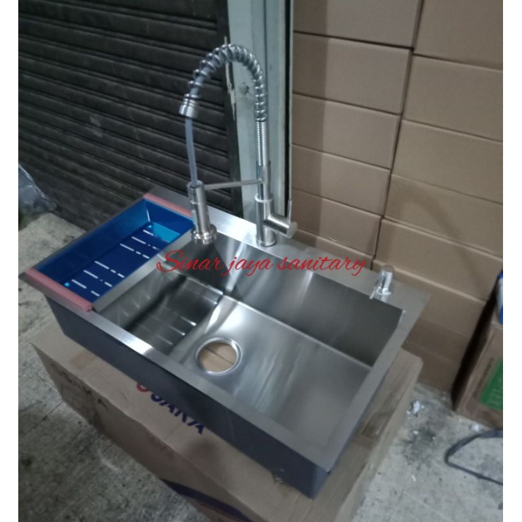 Paket kitchen sink 8050 kran tarik model pantry / Bak cuci piring 8046 satu lobang