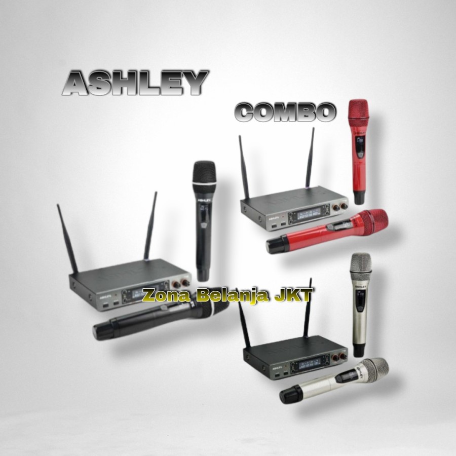 Microphone - Mic Wireless ASHLEY COMBO ORIGINAL Dual Mic Handle Original