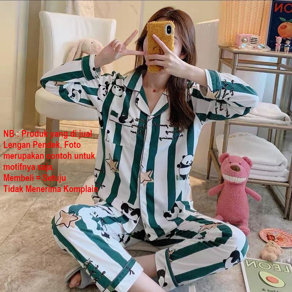 Baju Tidur Piyama Set/Piyama Wanita Import/Baju Piyama Lengan Pendek/Short Sleep Wear A1-A10-A2-Garis Panda