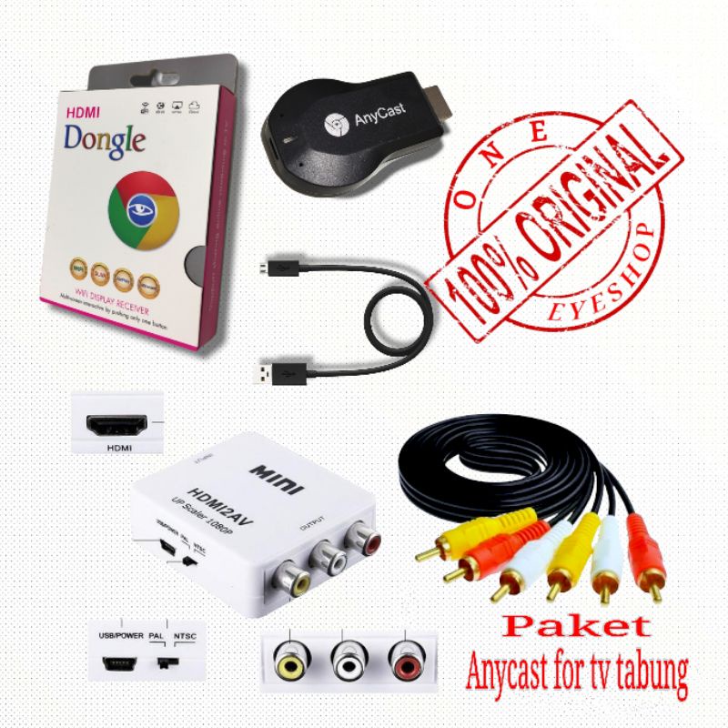 SATU PAKET ANYCAST DONGLE UNTUK  TV TABUNG WIRELES