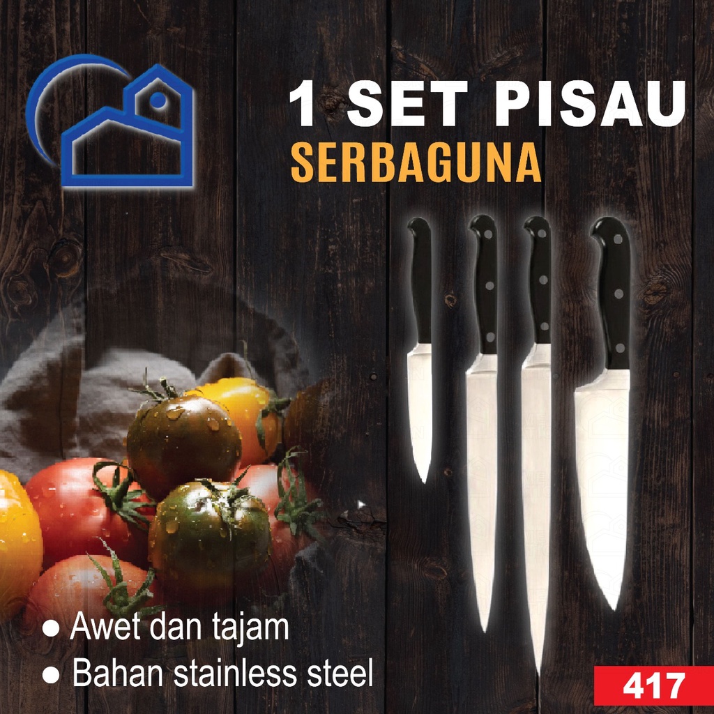 Pisau Dapur set isi 4 ukuran serbaguna / pisau stainless steel berkualitas 417