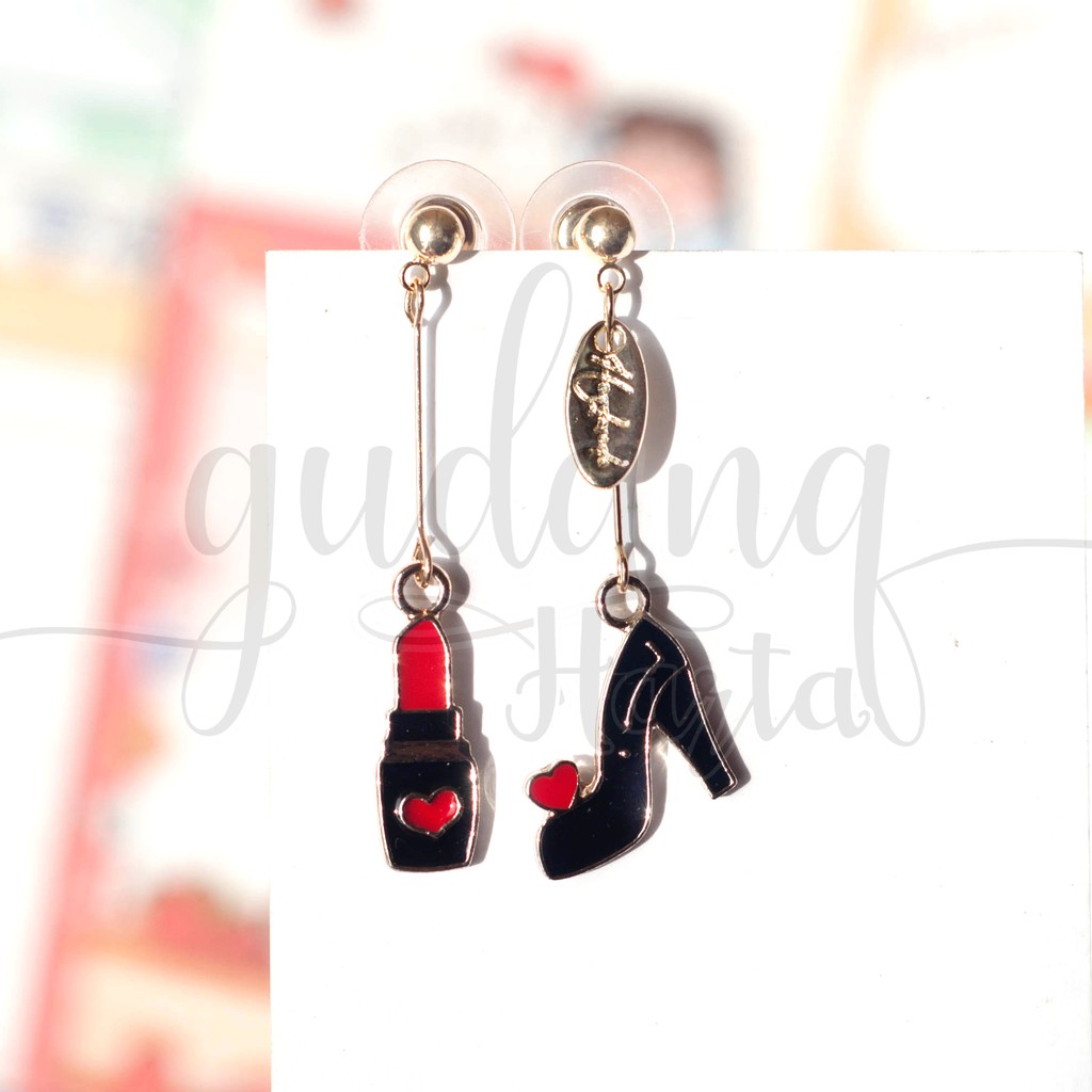 Anting Stud Lipstik Sepatu Anting Lucu Unik Bagus Anting Lipstick Murah Earrings GH 203145