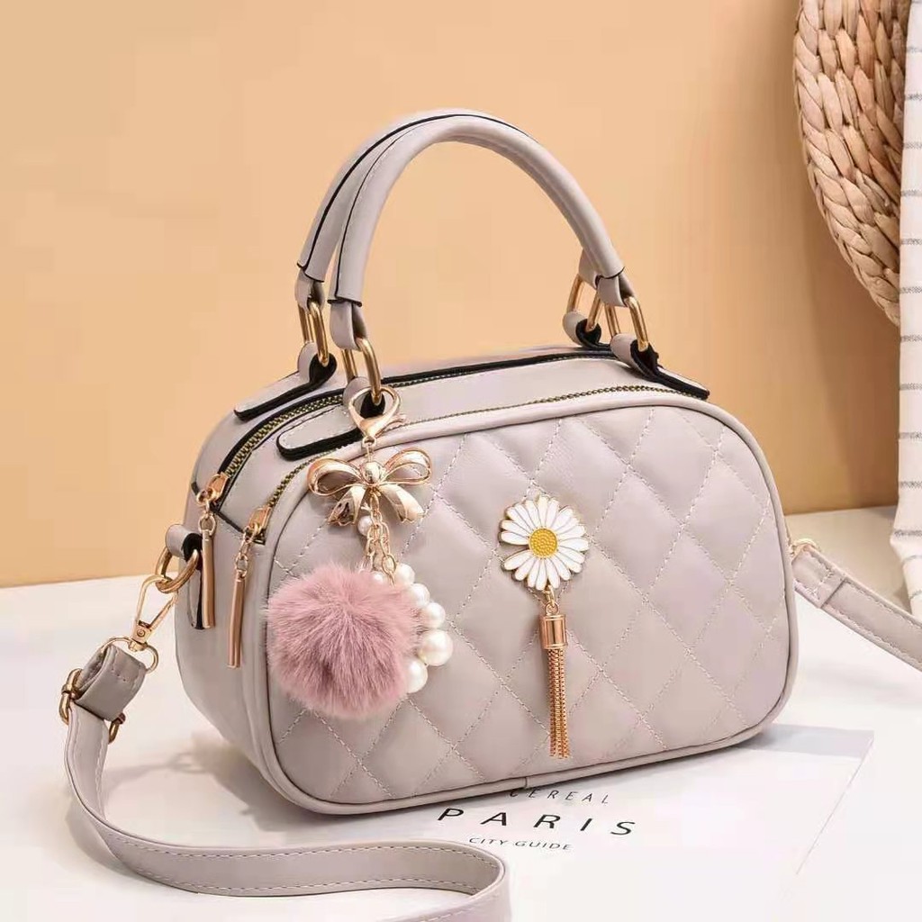 BJ81762 - BEIGE/BLACK/GREEN/ORANGE/PINK/RED/YELLOW - TAS SLEMPANG BUNGA DAISY JINJING TOTEBAG HANDBAG TAS WANITA FASHION IMPORT MODIS ELEGAN TERMURAH TERLARIS TERBARU BAGSTORE JAKARTA TAS BATAM GT1762