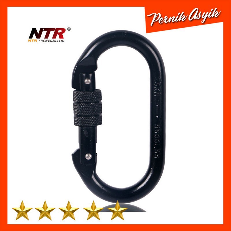NTR Oval Quick Release Carabiner Screw Safety Lock - Black