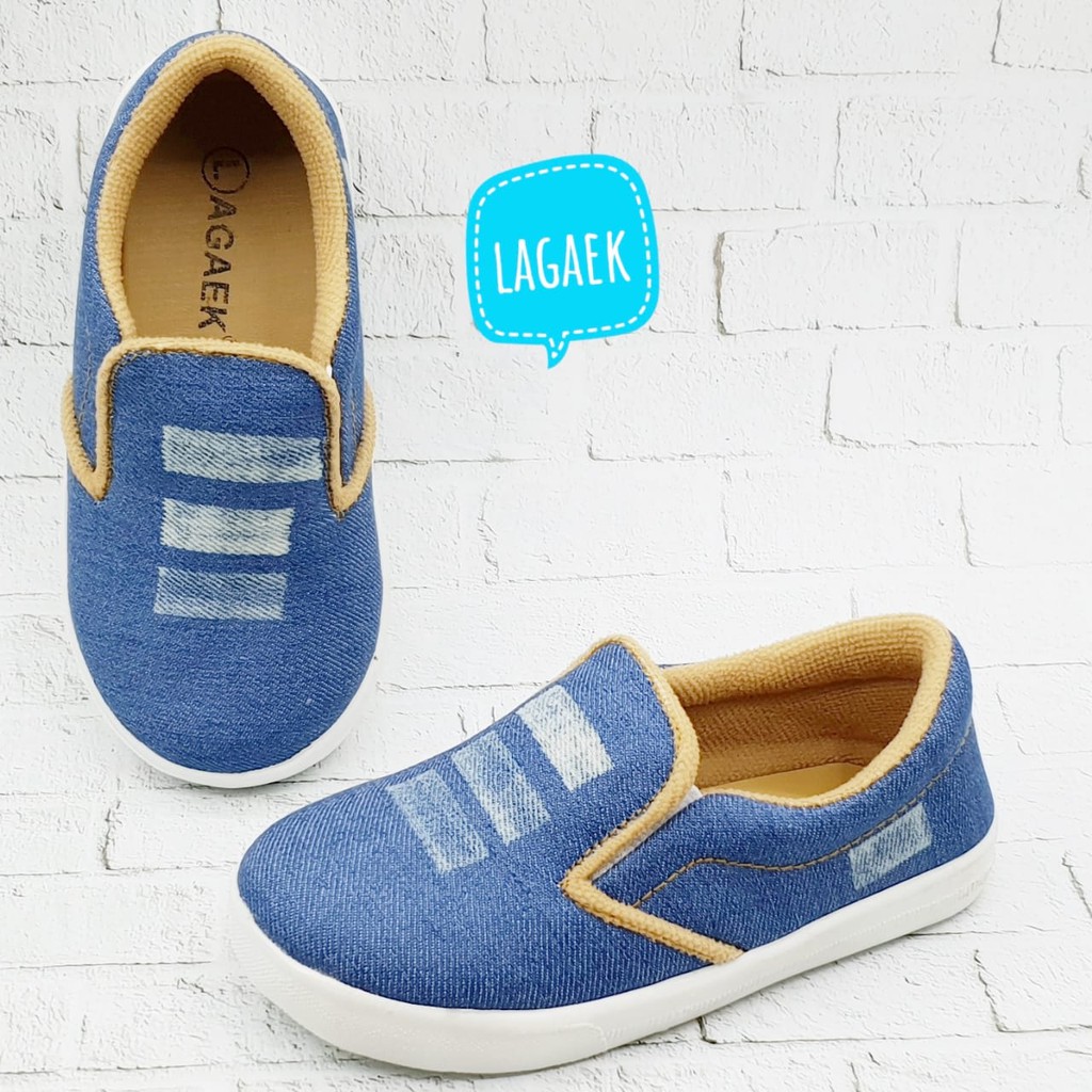 Sepatu Anak Laki Usia 1 Tahunan Size 22 Jeans BIRU MUDA - Sepatu Anak Denim Cowok Alas Karet Anti Licin