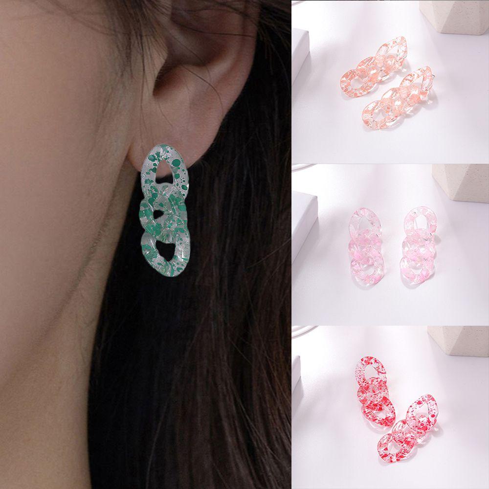 R-flower Drop Earrings Acrylic Trend Jewelry Rantai Warna Jelly Mengkilap