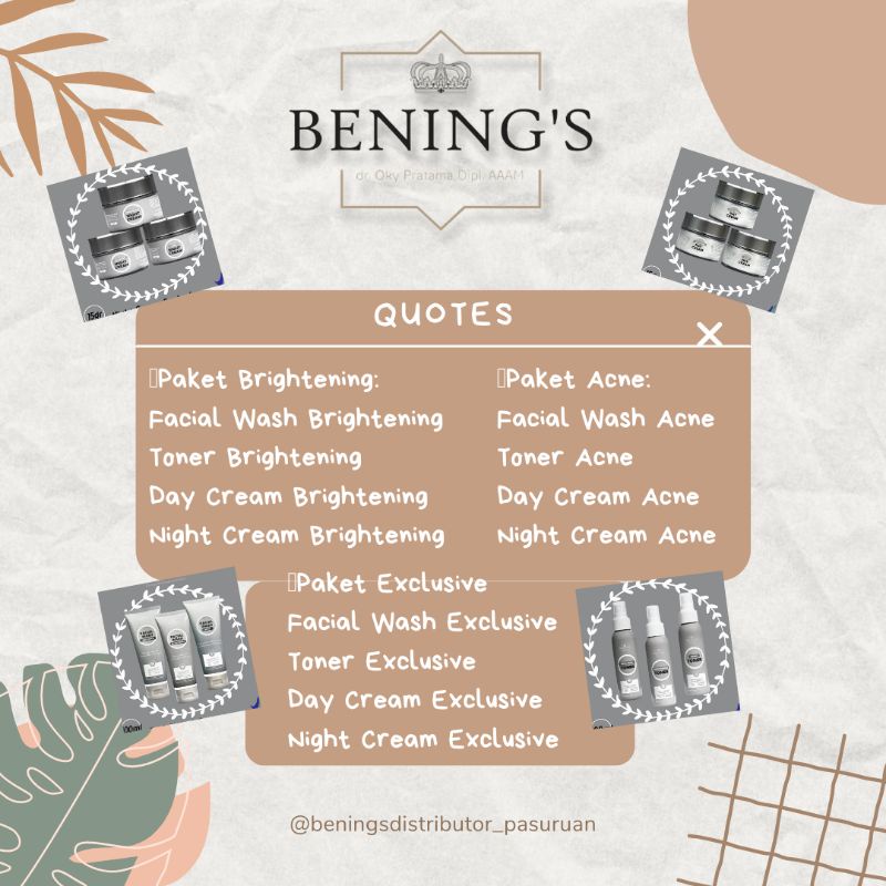 ECER / SATUAN PAKET BENINGS BRIGHTENING ECER PAKET BENINGS ACNE ECER PAKET BENINGS EXCLUSIVE BY DR O