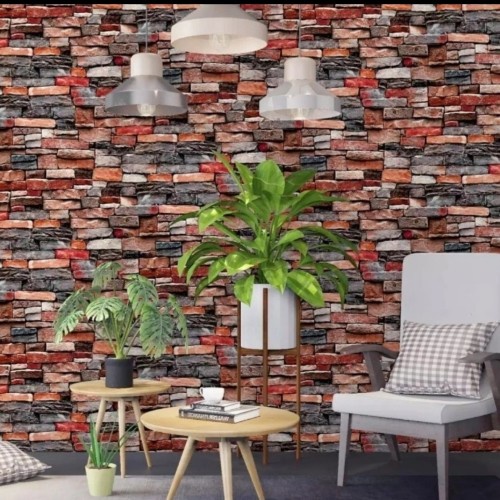 Wallpaper Wallstiker Dinding Batu Bata Alam Merah Mewah Elegan Sudah ada Lem Tinggal Tempel