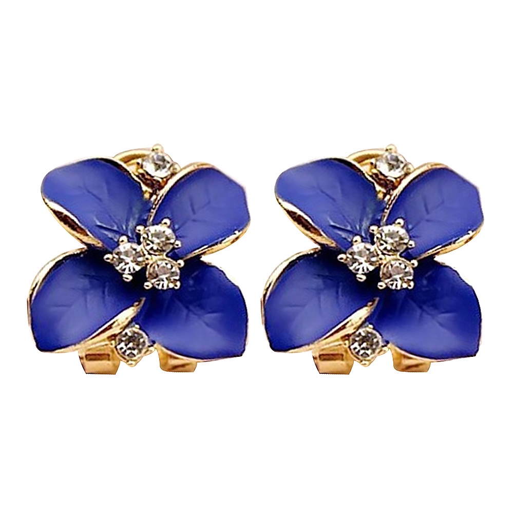 Anting Stud Enamel Bentuk Clover Aksen Berlian Imitasi Untuk Wanita