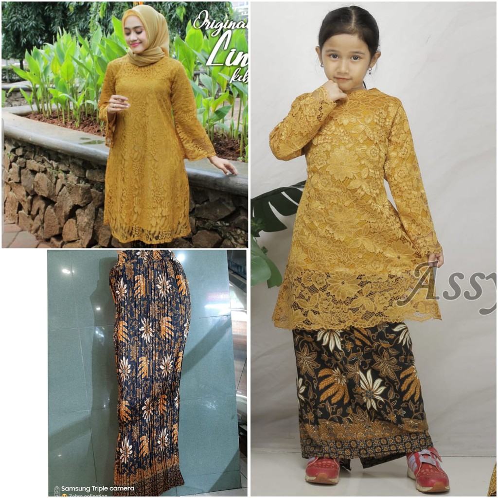 Couple kebaya tunik ternia rok instan plisket batik wanita dan rok span batik anak