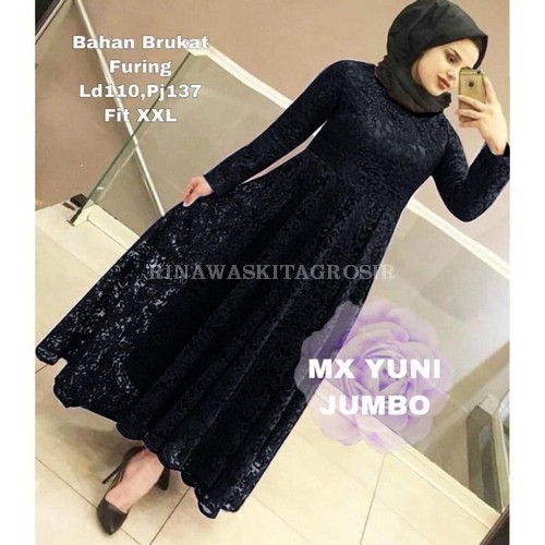 Cod Gamis Brokat Mewah Terbaru Zolana Realpict TE514 Maxi Yuni Jumbo Xxl Hitam [Gamis 0121] Skz Baju