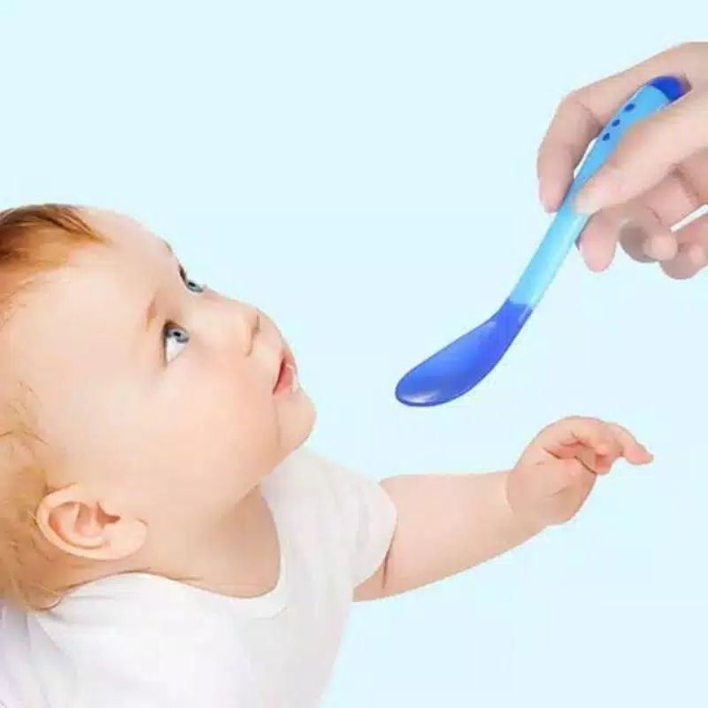 Sendok Bayi Sendok Garpu Silikon dengan Sensor SUHU Panas Bayi Belajar Makan MPASI berubah Warna