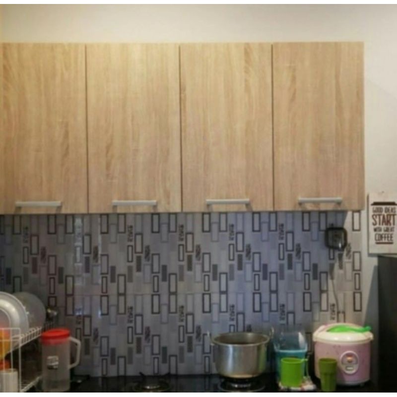 RAK PIRING LEMARI GANTUNG DAPUR KITCHENSET ATAS 4 PINTU SERAT KAYU