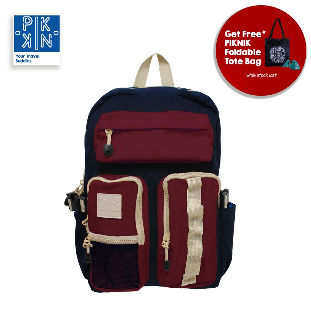 Tas Ransel / Tas Travel / Backpack Piknik Colombo ( Navy Maroon ) + Totebag