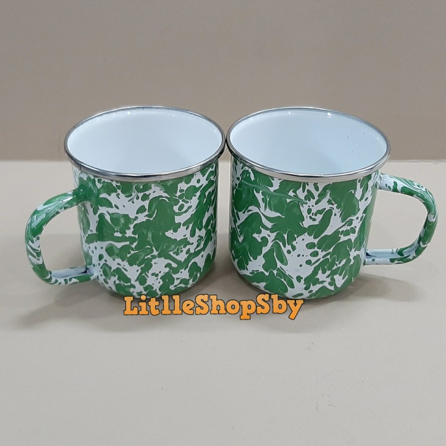 Cangkir gelas Mug Enamel 9cm hijau blirik marble