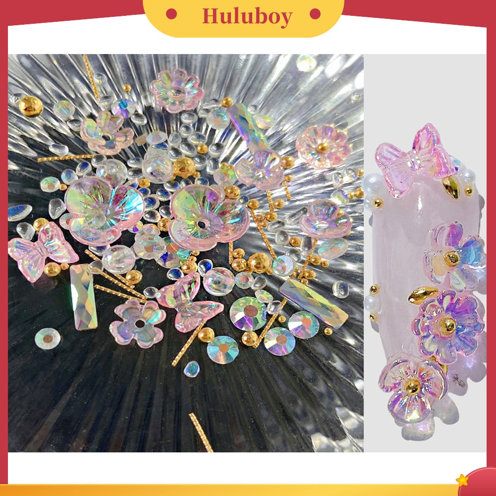 Huluboy Huluboy♡ Ornamen Kupu-Kupu Bunga Kristal Imitasi Holografik Untuk Dekorasi Manicure Nail Art Butterfly