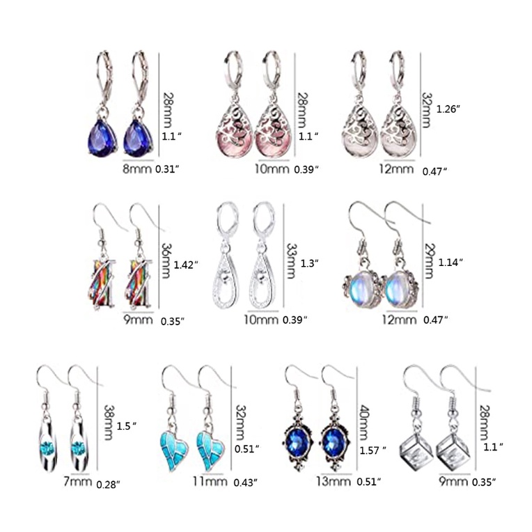 SIY  16 Pairs Teardrop Crystal Drop Dangle Earrings for Women Multicolor Boho Hoop Earrings Colorful Hook Dangle Earrings Kit