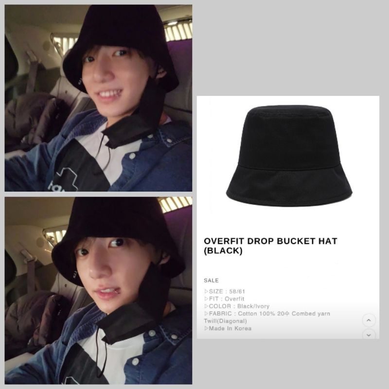 OFFICIAL BTS JUNGKOOK JK OVERFIT DROP BUCKET HAT BLACK TOPI
