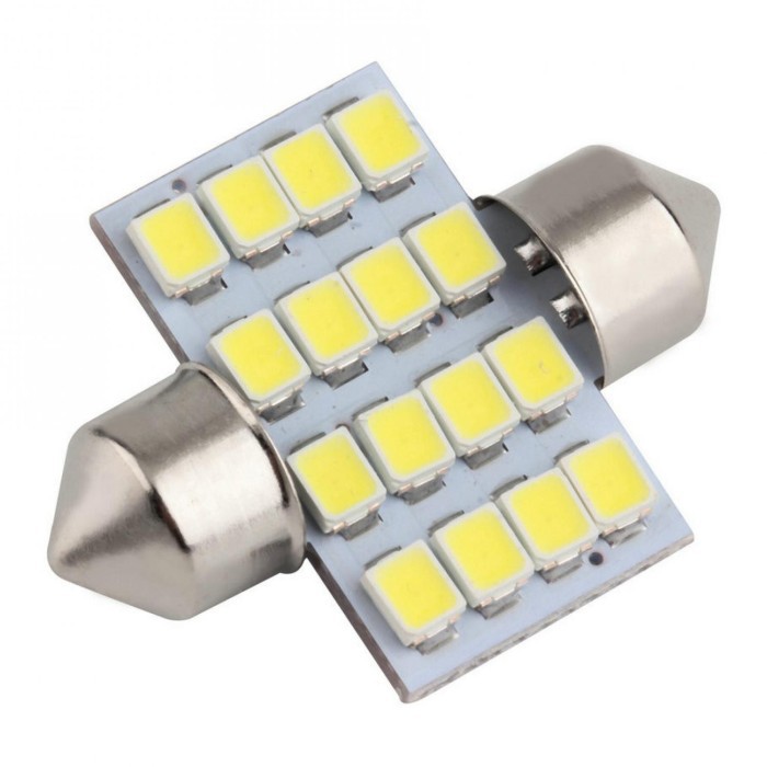 Lampu Mobil LED Super White 31mm Festoon 16 SMD 1210 2pc -LK04