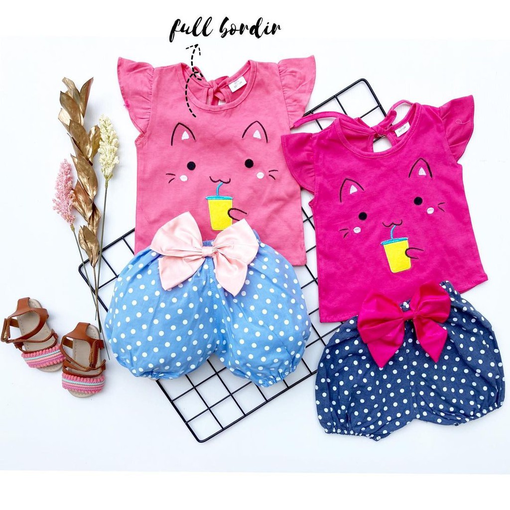 MEOW MILK / BLUSHING MEOW Baju Setelan Celana Pergi Lucu Fashion Anak Bayi Perempuan Cewek Terlaris Lucu Berkualitas