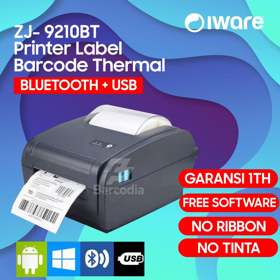 BARCODE PRINTER ALAMAT / PRINTER LABEL IWARE LP-9210U SIZE 110MM USB BLUETOOTH