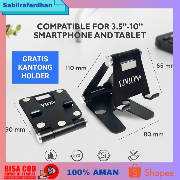 [PROMO TERBARU] Holder HP LiVION+ Dudukan HP Aluminium Stand Holder Lipat iPad Tablet