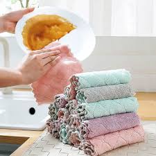 Dish Towel Kain Lap Piring Anti Minyak Bahan Coral Fleece Lap Handuk dapur