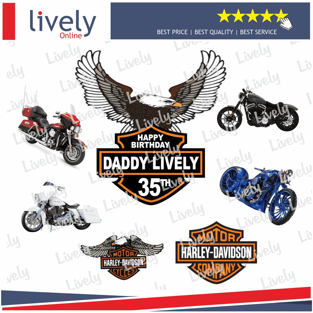 CUSTOM NAMA HIASAN KUE ULANG TAHUN KARAKTER HARLEY DAVIDSON CAKE TOPPER HAPPY BIRTHDAY