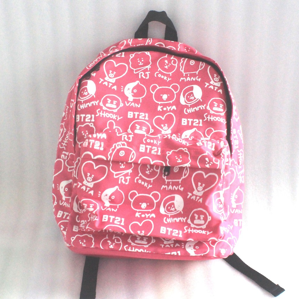 Tas BT21 backpack characters bangtan boys kpop full print ransel pink