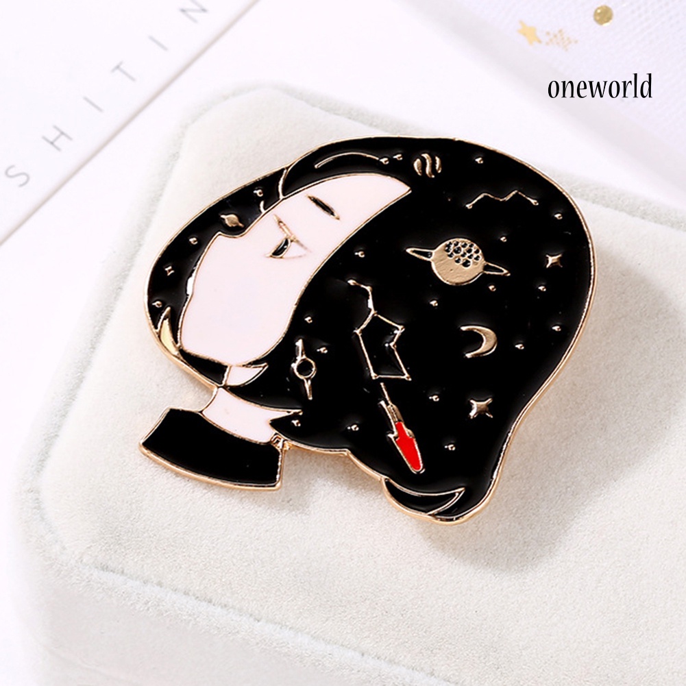 OW@ Cartoon Girl Portrait Enamel Brooch Pin Jeans Coat Shawl Jewelry Decoration